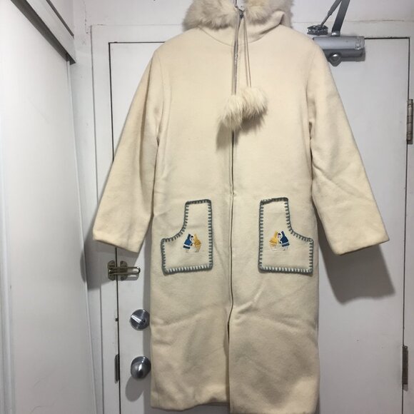 VINTAGE HUMBER HANDICRAFTS WOOL FUR TRENCH COATS SIZE M/L - Picture 2 of 11